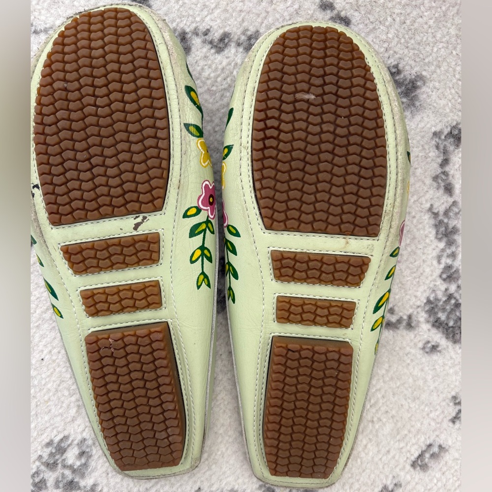 Kenzie Denso women's leather floral comfort slip-on mules in mint green - Picture 2 of 2